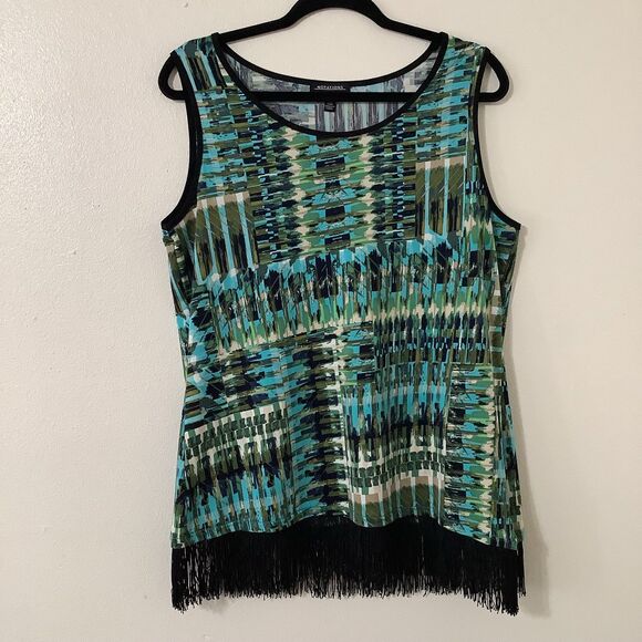 Multicolor Artsy Abstract Fringe Bohemian Hippie Boho Sleeveless Blouse L Casual - Picture 1 of 8
